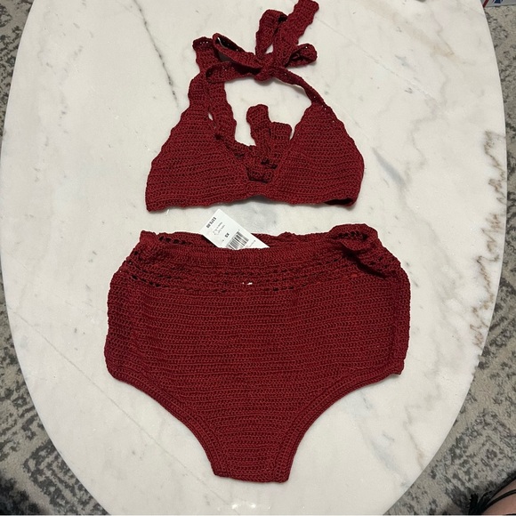 Carolina K Anthropologie Free People Crochet Bikini Set in Burgundy NWT XS - Picture 4 of 7